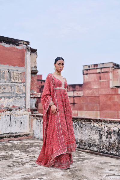 Anita Dongre Arvia Printed Mul Anarkali Set indian designer wear online shopping melange singapore