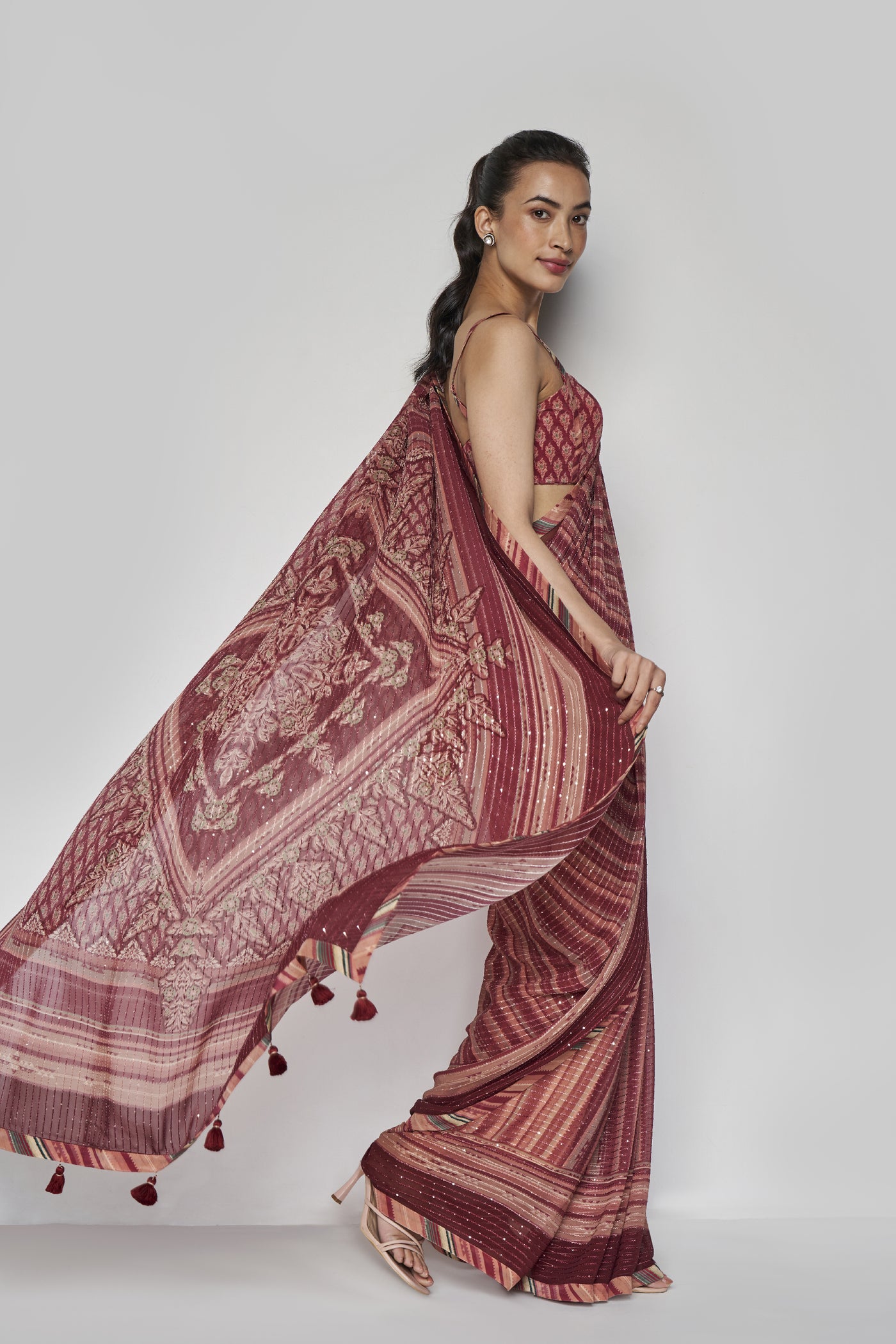 Anita Dongre Arvika Saree Wine indian designer wear online shopping melange singapore