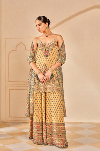 Anita Dongre Arzoo Printed Bemberg Sharara Set Yellow indian designer wear online shopping melange singapore