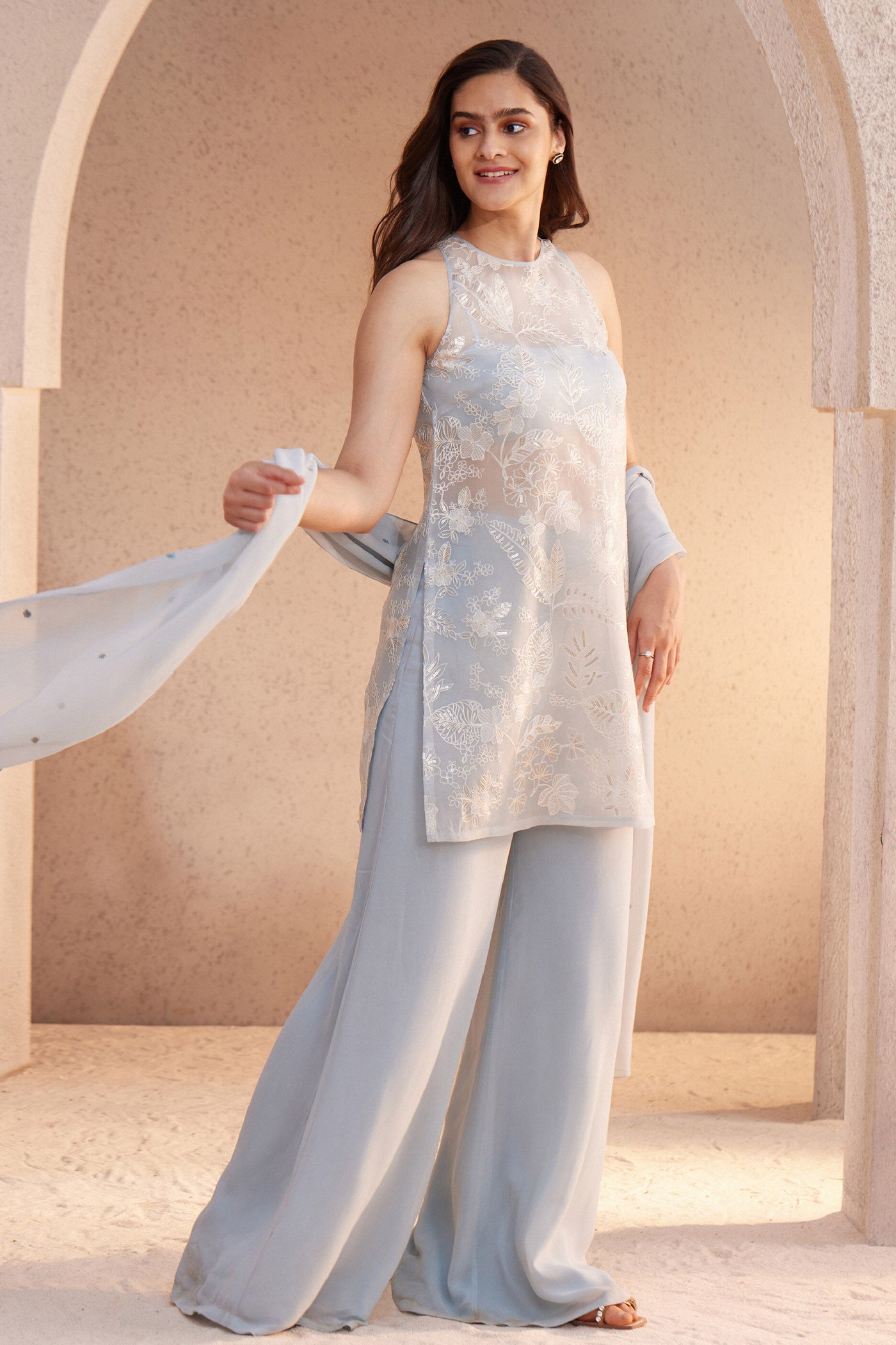 Anita Dongre Asma Suit Set Powder Blue Indian designer wear online shopping melange singapore