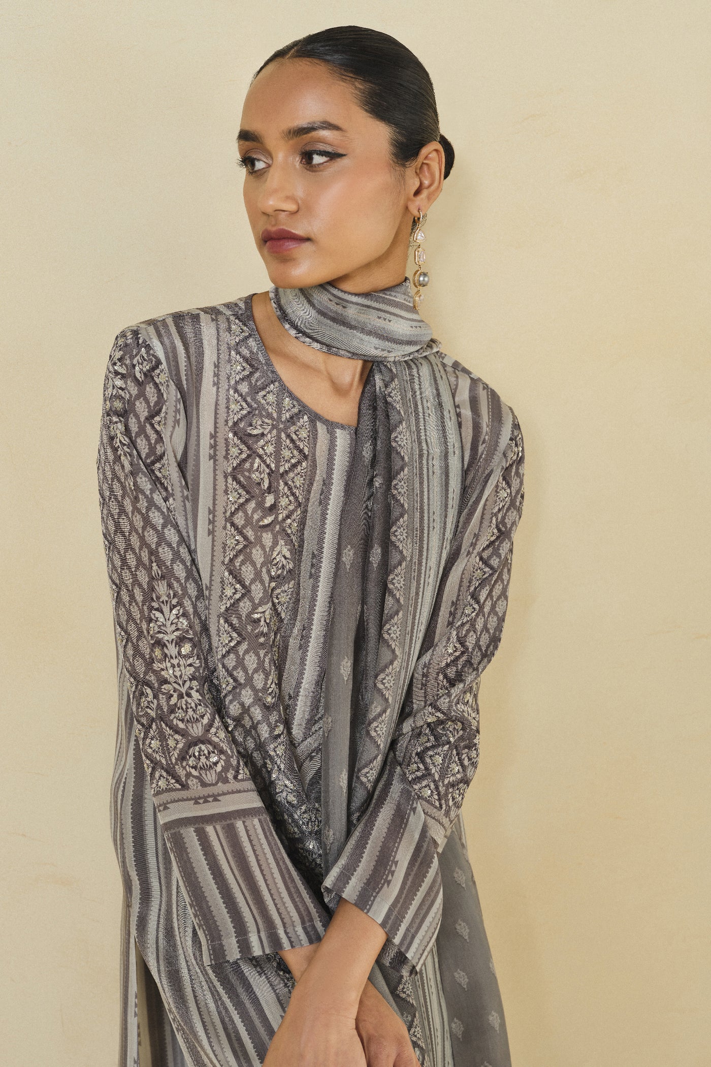 Anita Dongre Astilbe Suit Set Grey indian designer wear online shopping melange singapore