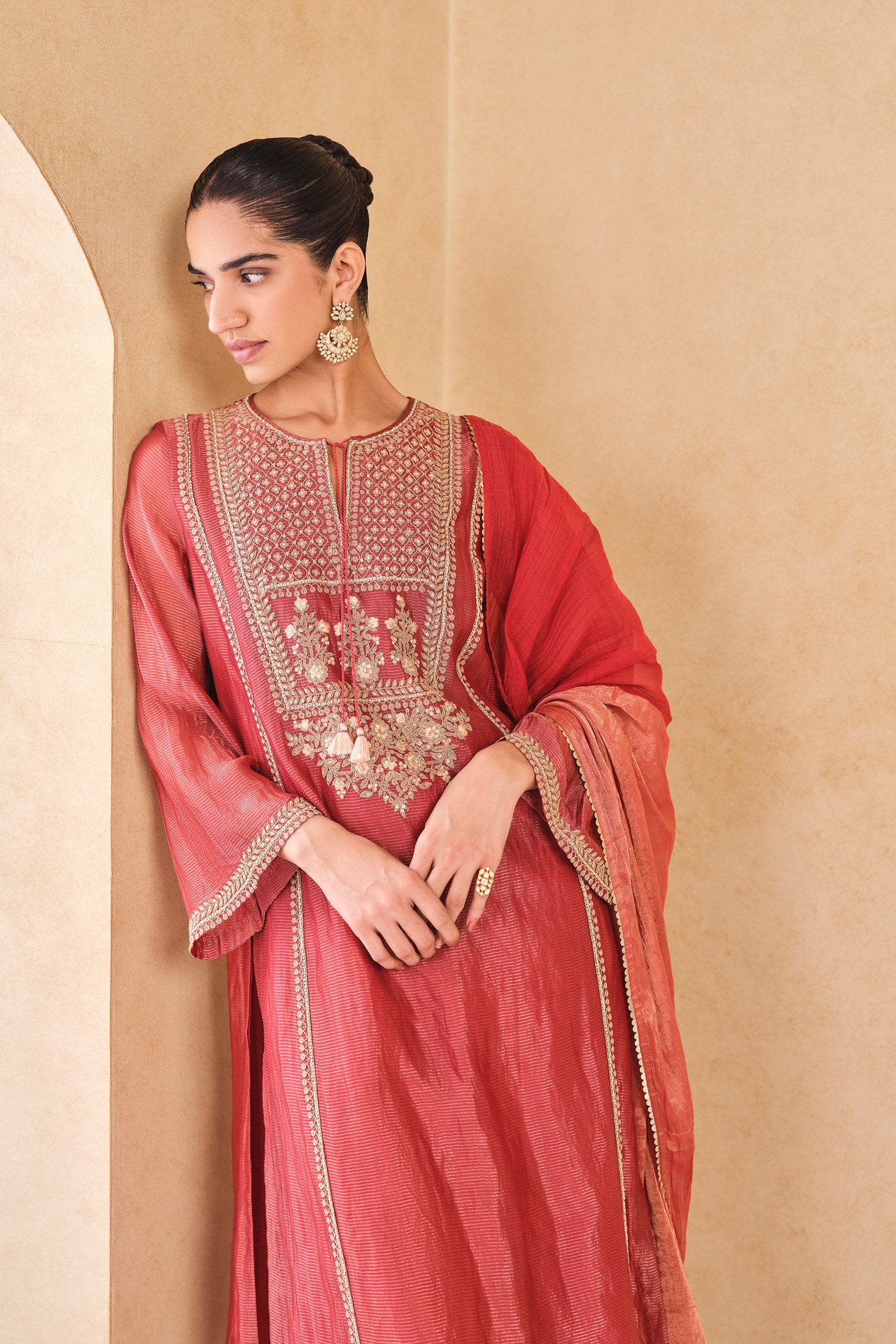 Anita Dongre Avimukta Embroidered Zardozi Mul Suit Set Red
 indian designer wear online shopping melange singapore
