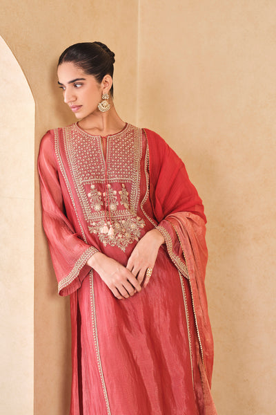 Anita Dongre Avimukta Embroidered Zardozi Mul Suit Set Red
 indian designer wear online shopping melange singapore
