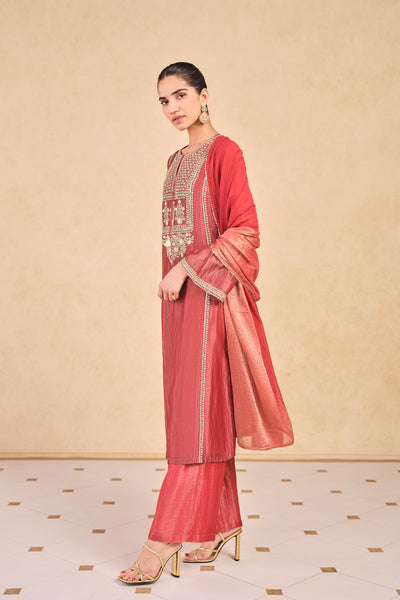 Anita Dongre Avimukta Embroidered Zardozi Mul Suit Set Red
 indian designer wear online shopping melange singapore
