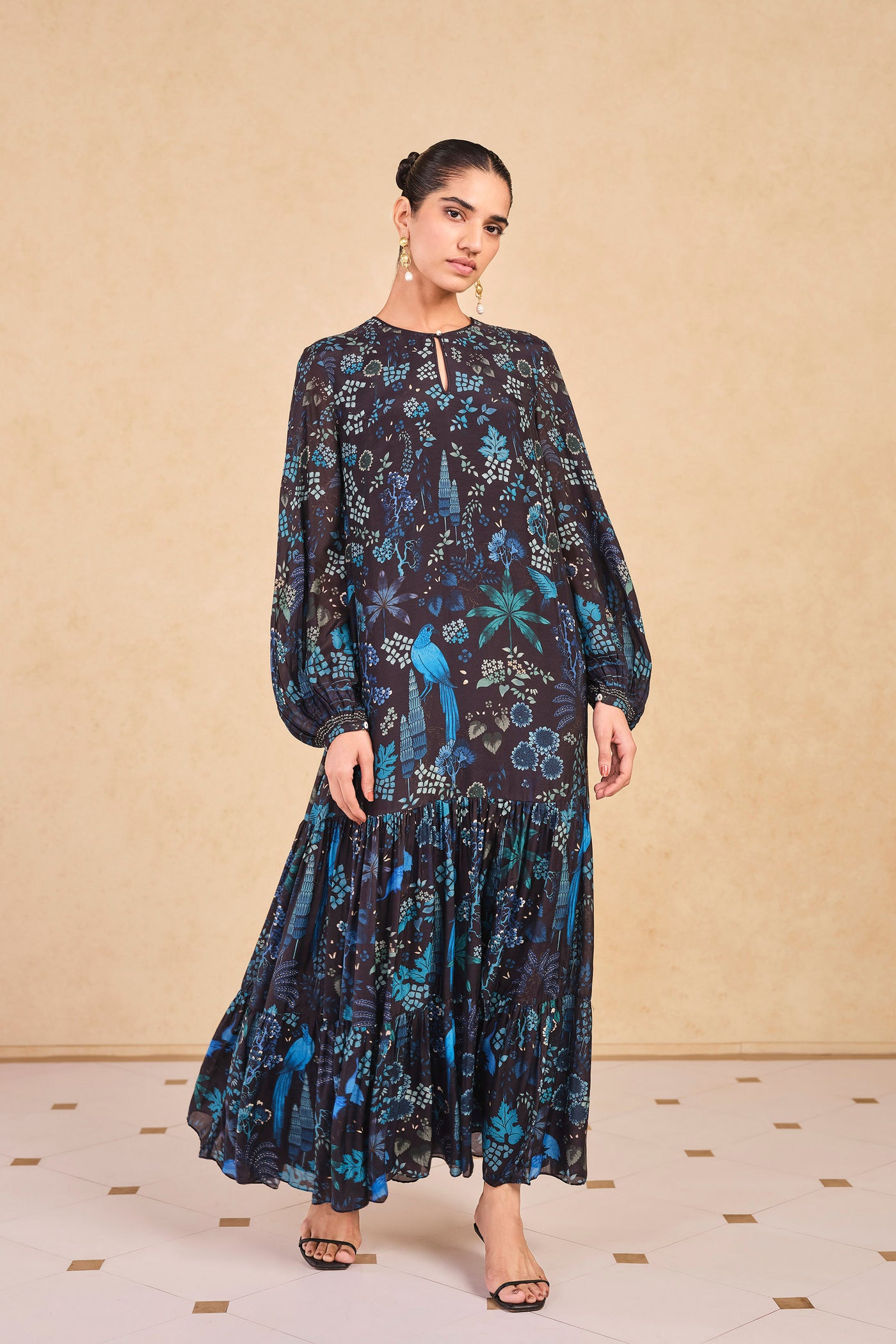 Anita Dongre Avis Printed Bemberg Kaftan Blue indian designer wear online shopping melange singapore