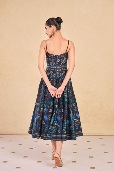 Anita Dongre Avis Printed Silk 50s Dress Black indian designer wear online shopping melange singapore