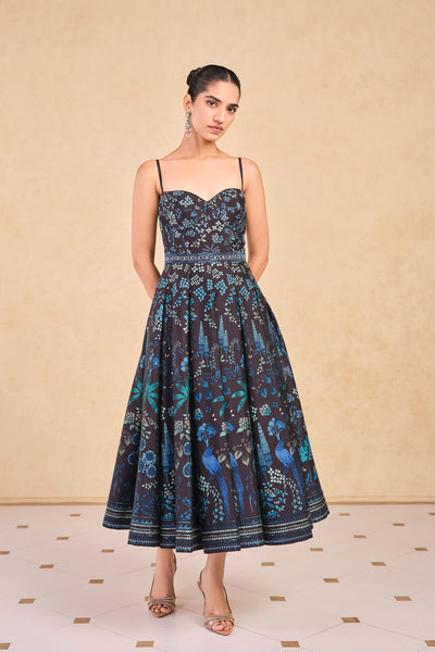 Anita Dongre Avis Printed Silk 50s Dress Black indian designer wear online shopping melange singapore