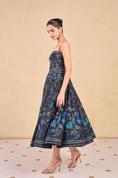 Anita Dongre Avis Printed Silk 50s Dress Black indian designer wear online shopping melange singapore