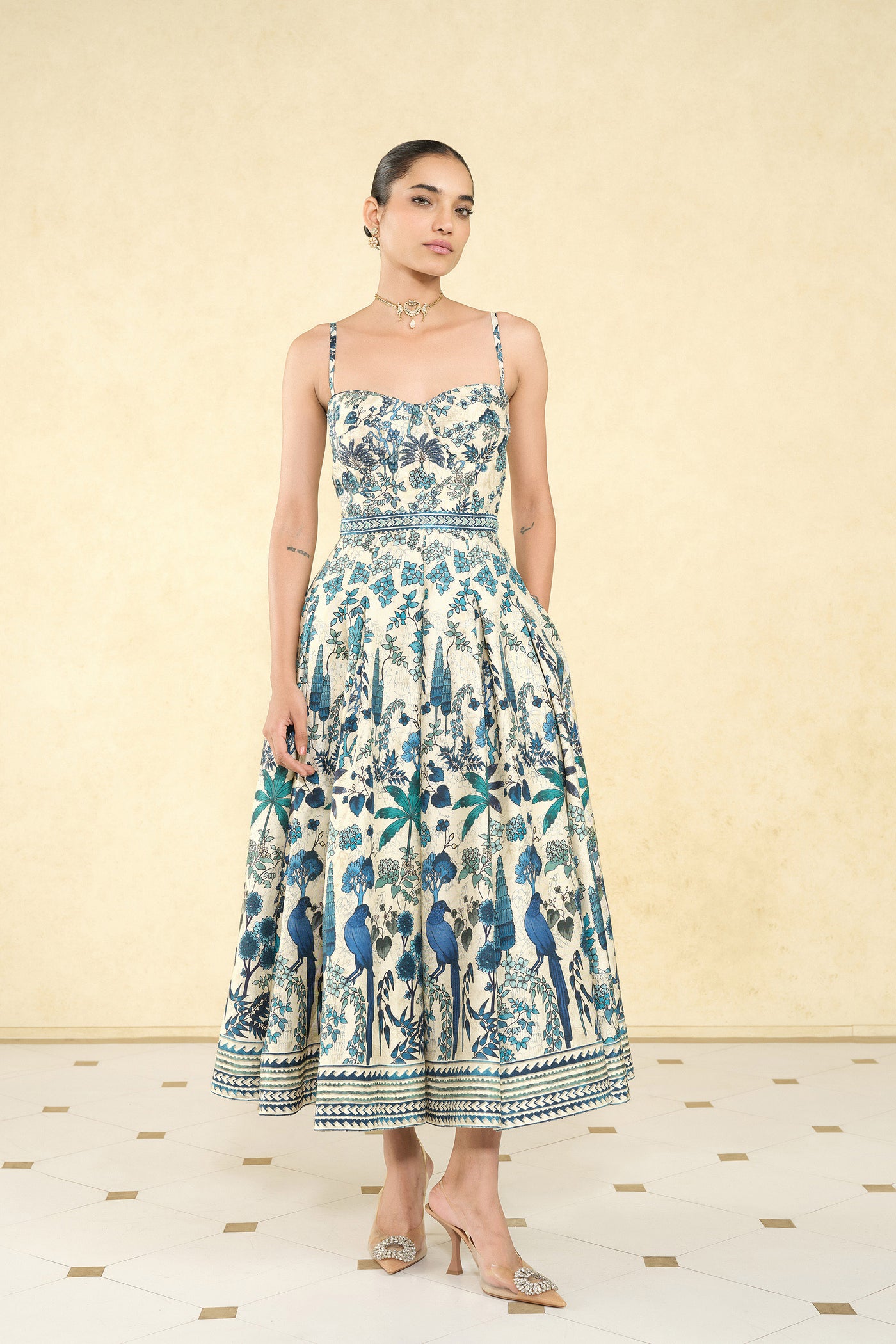 Anita Dongre Avis Printed Silk 50s Dress Cream indian designer wear online shopping melange singapore