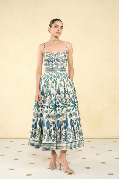 Anita Dongre Avis Printed Silk 50s Dress Cream indian designer wear online shopping melange singapore