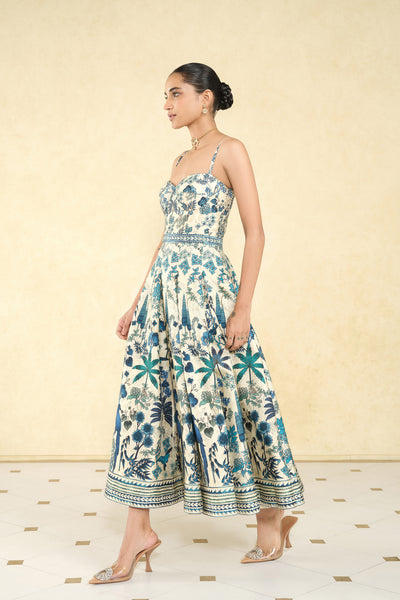 Anita Dongre Avis Printed Silk 50s Dress Cream indian designer wear online shopping melange singapore