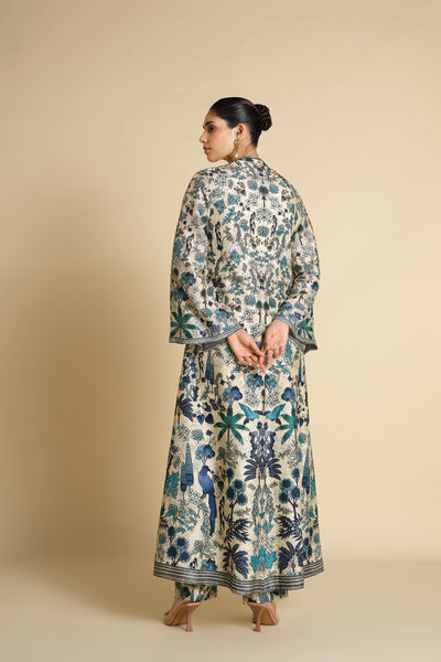 Anita Dongre Avis Printed Silk Jacket Set Beige indian designer wear online shopping melange singapore