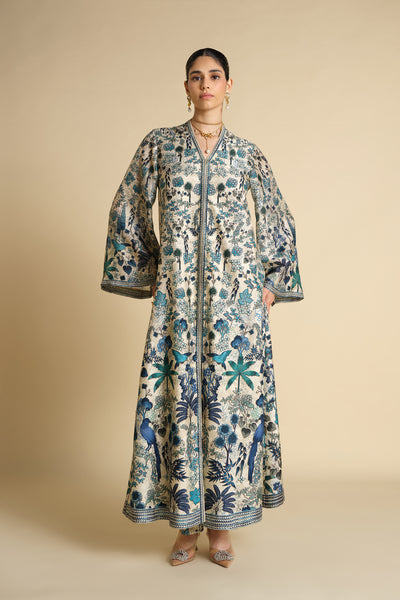 Anita Dongre Avis Printed Silk Jacket Set Beige indian designer wear online shopping melange singapore