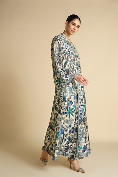 Anita Dongre Avis Printed Silk Jacket Set Beige indian designer wear online shopping melange singapore