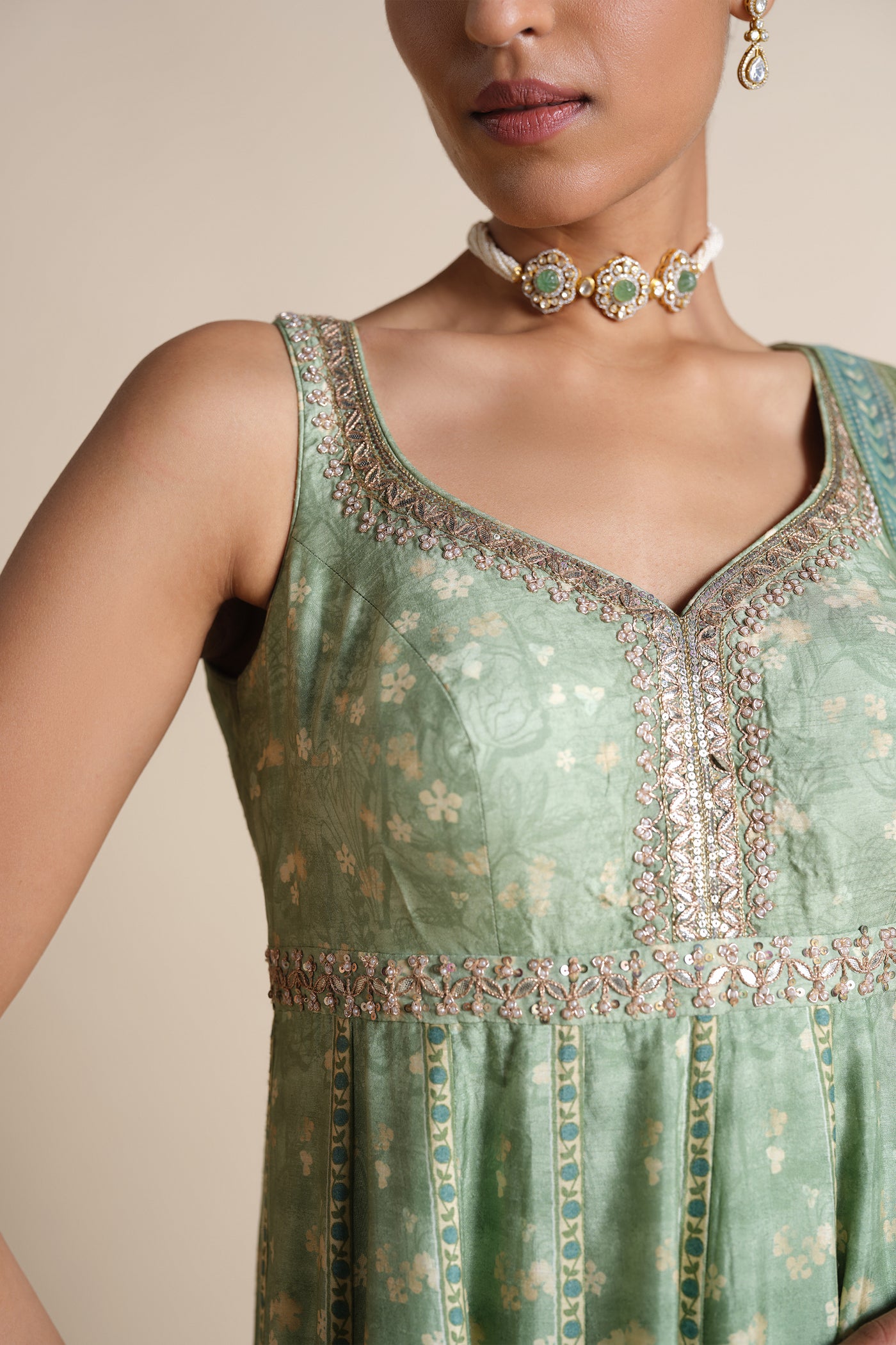 Anita Dongre Avolnea Silk Anarkali Set Sage indian designer wear online shopping melange singapore