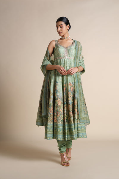 Anita Dongre Avolnea Silk Anarkali Set Sage indian designer wear online shopping melange singapore