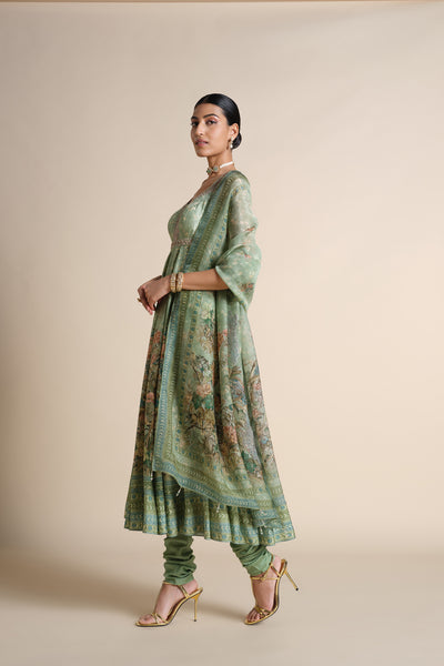 Anita Dongre Avolnea Silk Anarkali Set Sage indian designer wear online shopping melange singapore