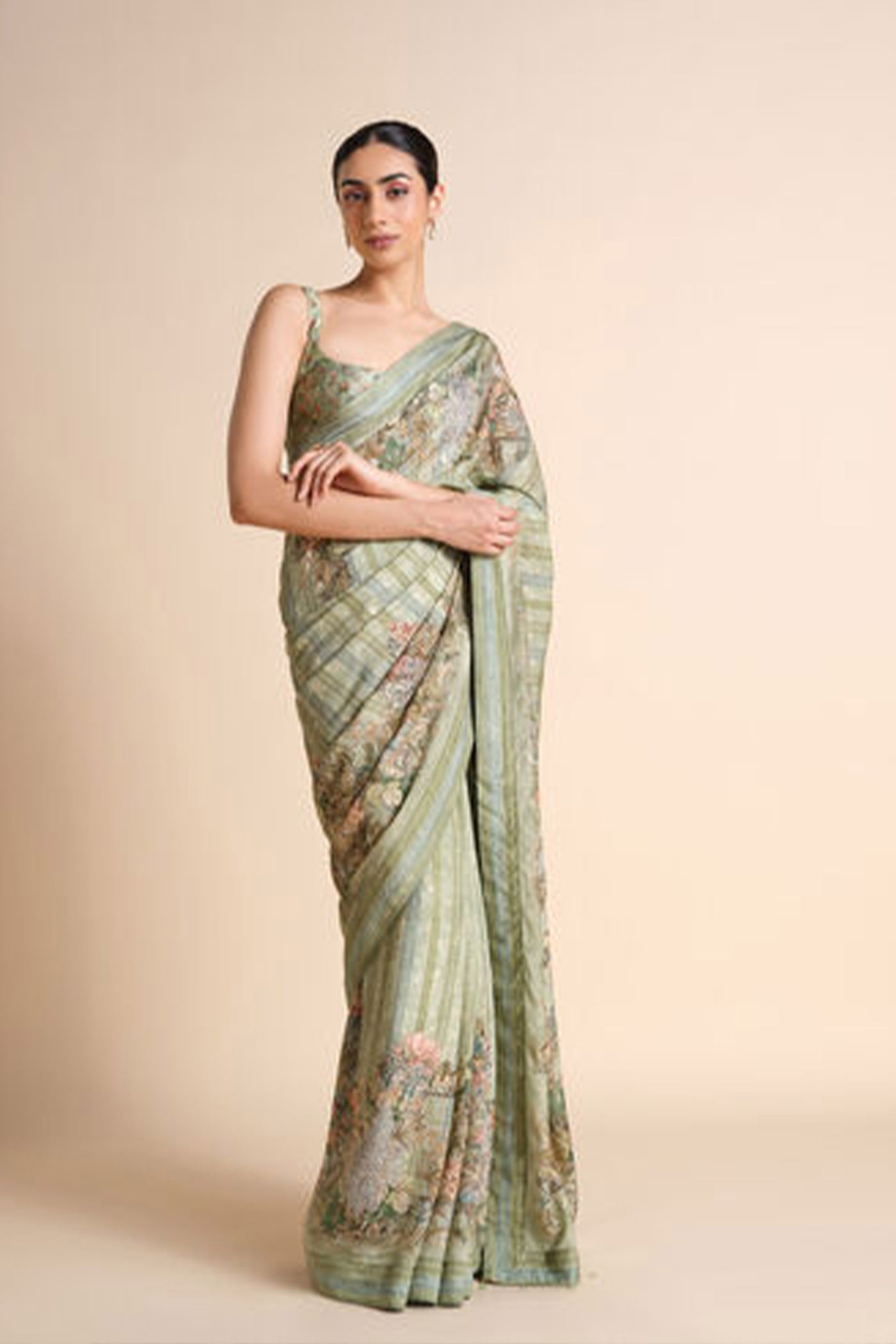 Anita Dongre Avonlea Printed Saree Sage indian designer wear online shopping melange singapore