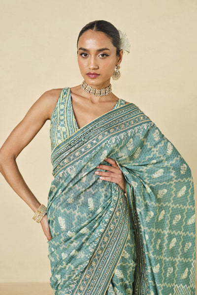 Anita Dongre Avonmora Printed Saree Sage indian designer wear online shopping melange singapore