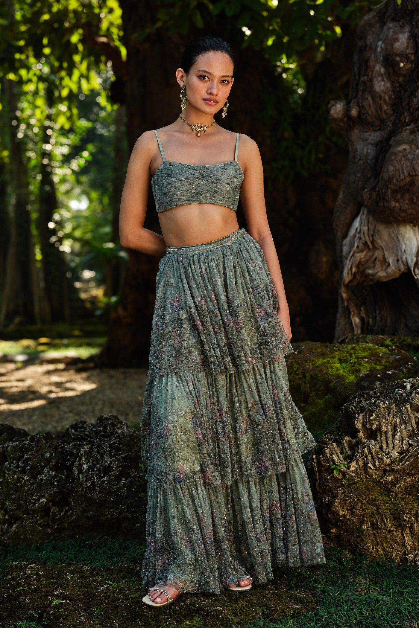 Anita Dongre Aylsa Embroidered Skirt Set Sage indian designer wear online shopping melange singapore