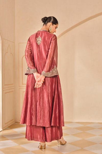 Anita Dongre Azha Embroidered Zardozi Silk Jacket Set Red indian designer wear online shopping melange singapore