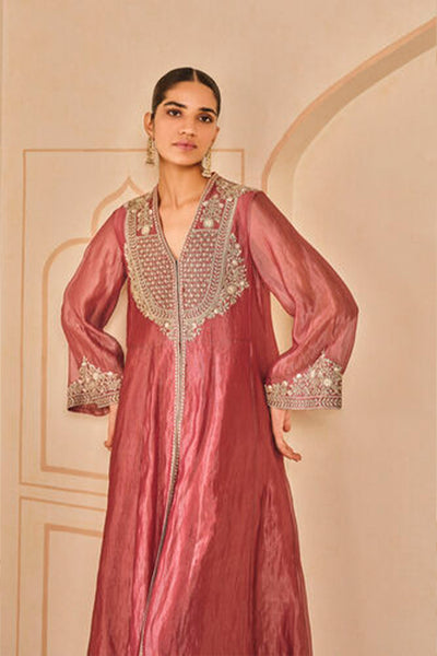Anita Dongre Azha Embroidered Zardozi Silk Jacket Set Red indian designer wear online shopping melange singapore