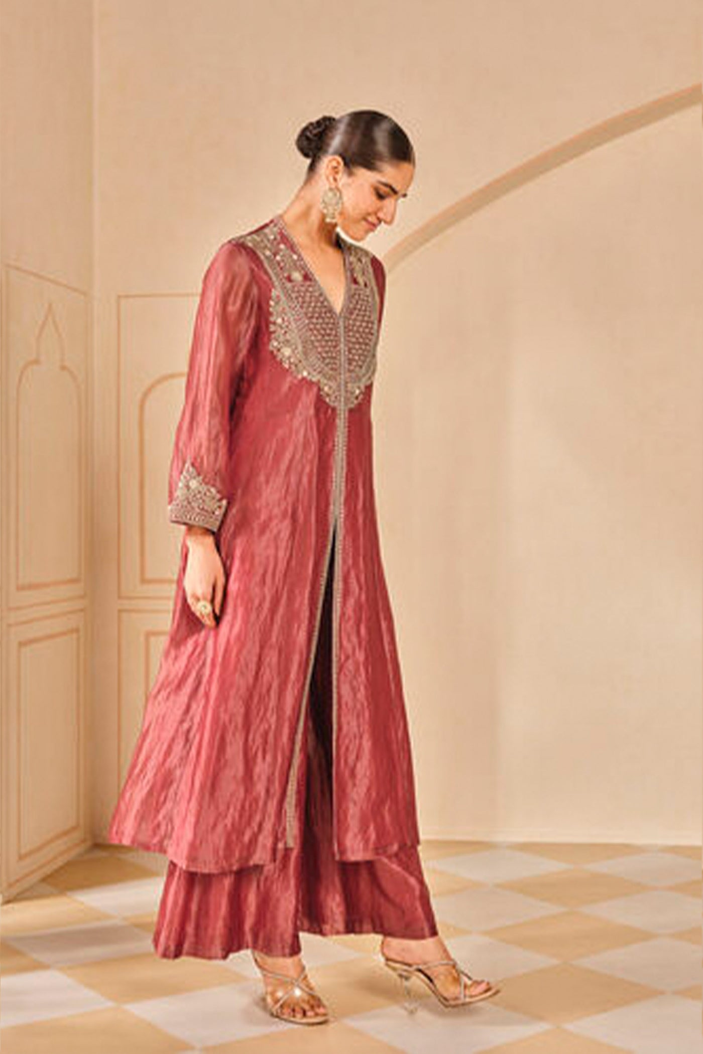Anita Dongre Azha Embroidered Zardozi Silk Jacket Set Red indian designer wear online shopping melange singapore