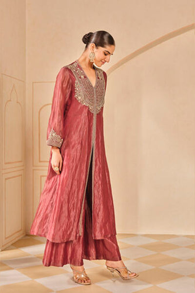 Anita Dongre Azha Embroidered Zardozi Silk Jacket Set Red indian designer wear online shopping melange singapore