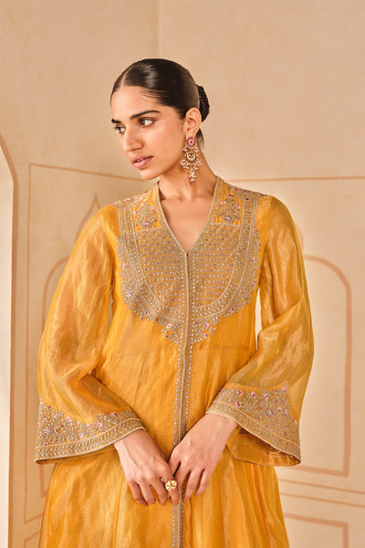 Anita Dongre Azha Embroidered Zardozi Silk Jacket Set Yellow indian designer wear online shopping melange singapore