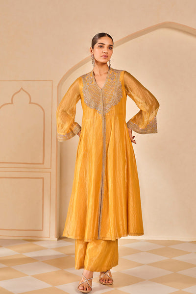 Anita Dongre Azha Embroidered Zardozi Silk Jacket Set Yellow indian designer wear online shopping melange singapore