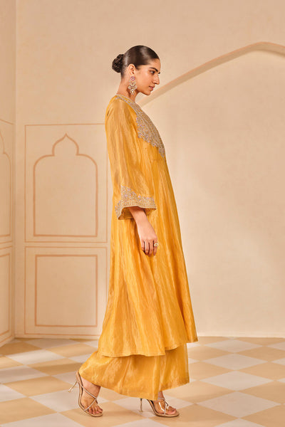 Anita Dongre Azha Embroidered Zardozi Silk Jacket Set Yellow indian designer wear online shopping melange singapore