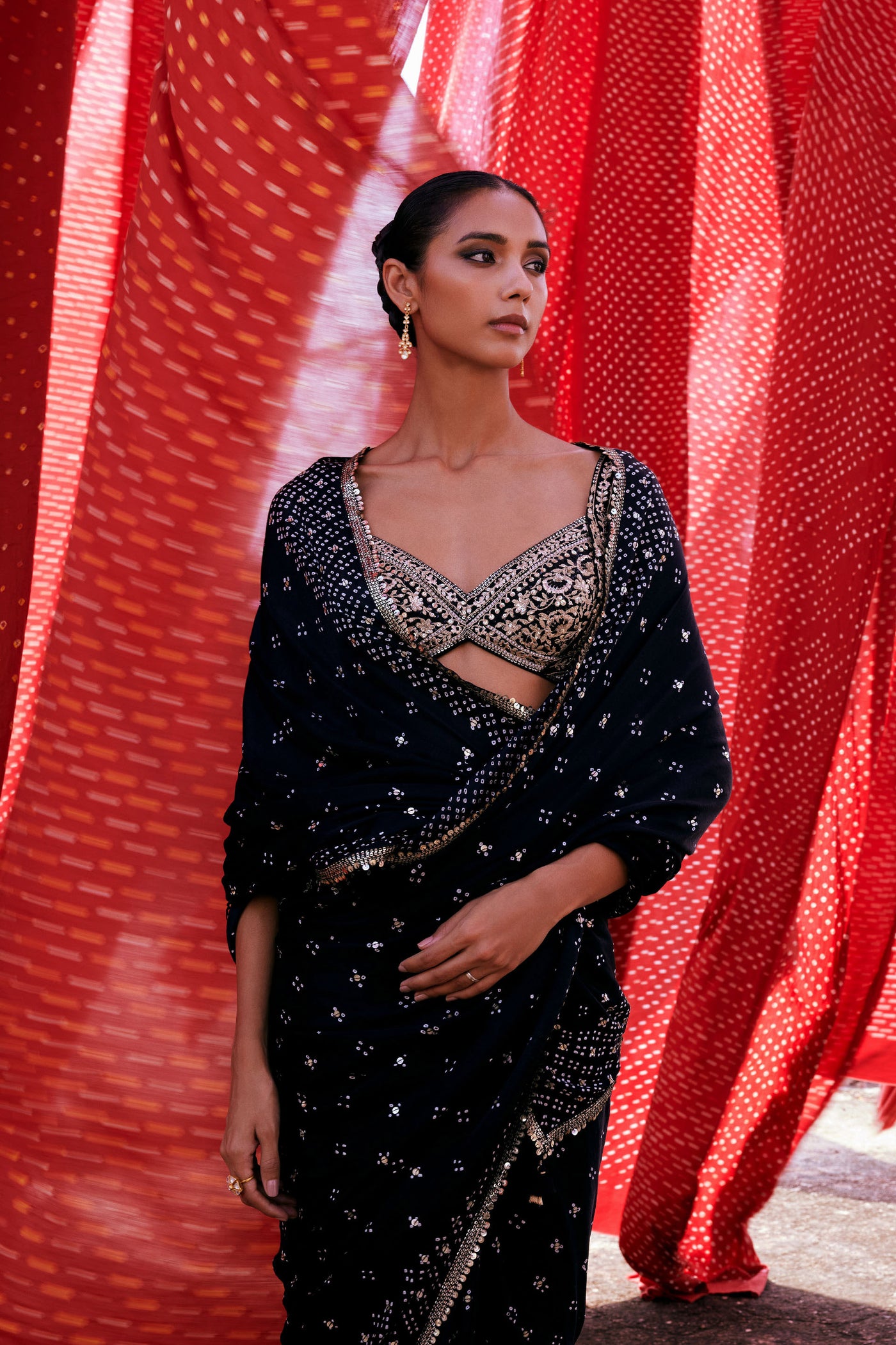 Anita Dongre Bahi Handcrafted Bandhani Silk Saree Black indian designer wear online shopping melange singapore