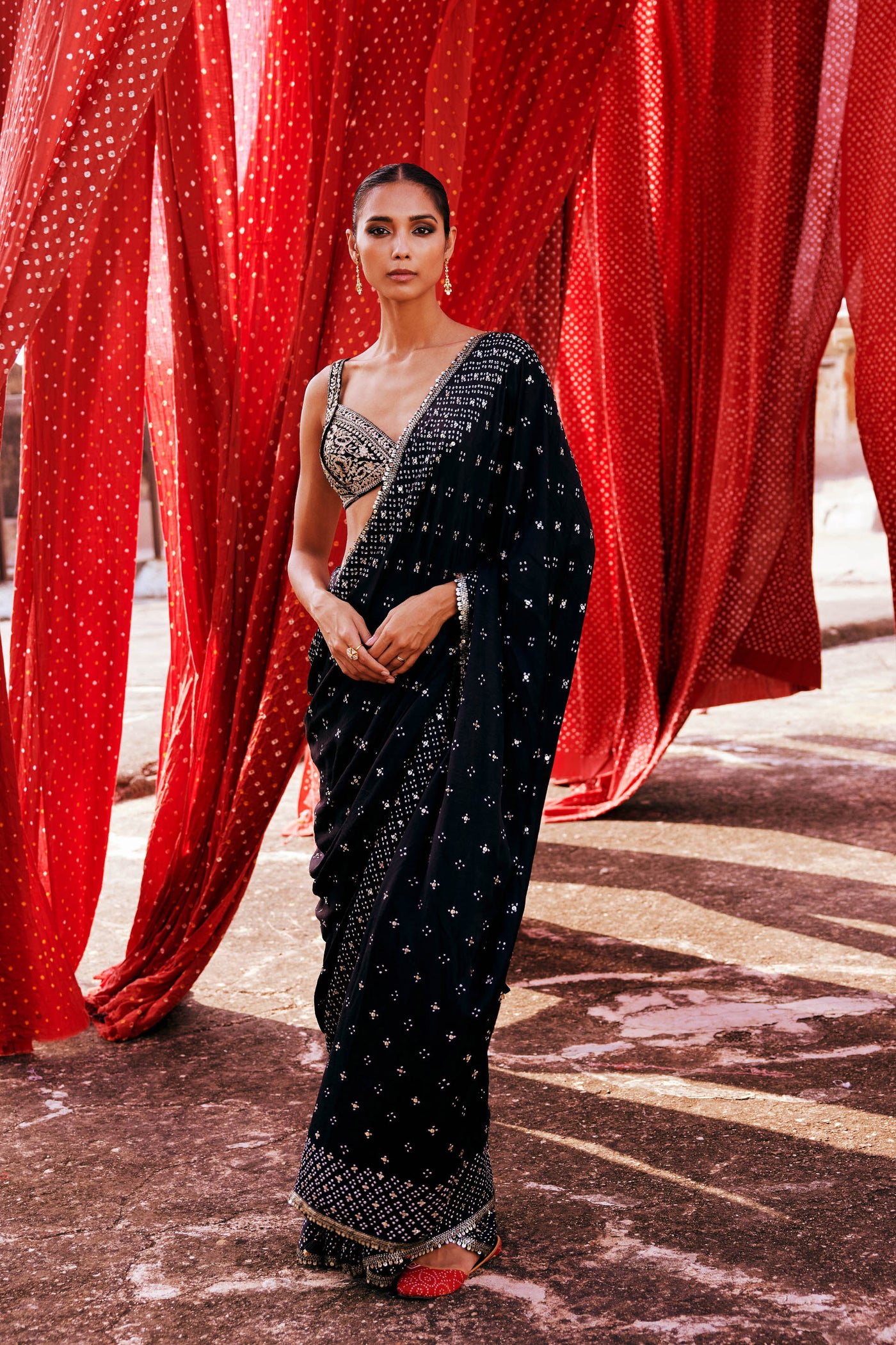 Anita Dongre Bahi Handcrafted Bandhani Silk Saree Black indian designer wear online shopping melange singapore