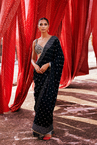 Anita Dongre Bahi Handcrafted Bandhani Silk Saree Black indian designer wear online shopping melange singapore