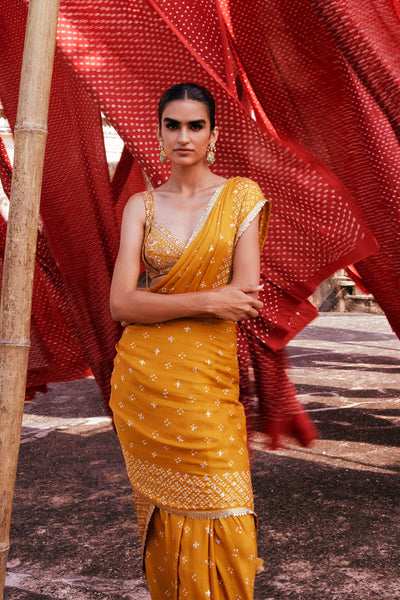 Anita Dongre Bahi Handcrafted Bandhani Silk Saree Mustard indian designer wear online shopping melange singapore