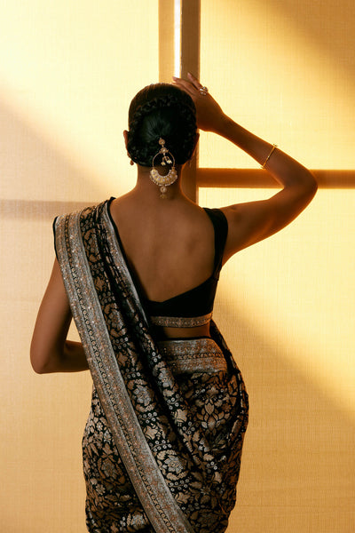 Anita Dongre Bhaanavi Handwoven Benarasi Silk Saree Black indian designer wear online shopping melange singapore