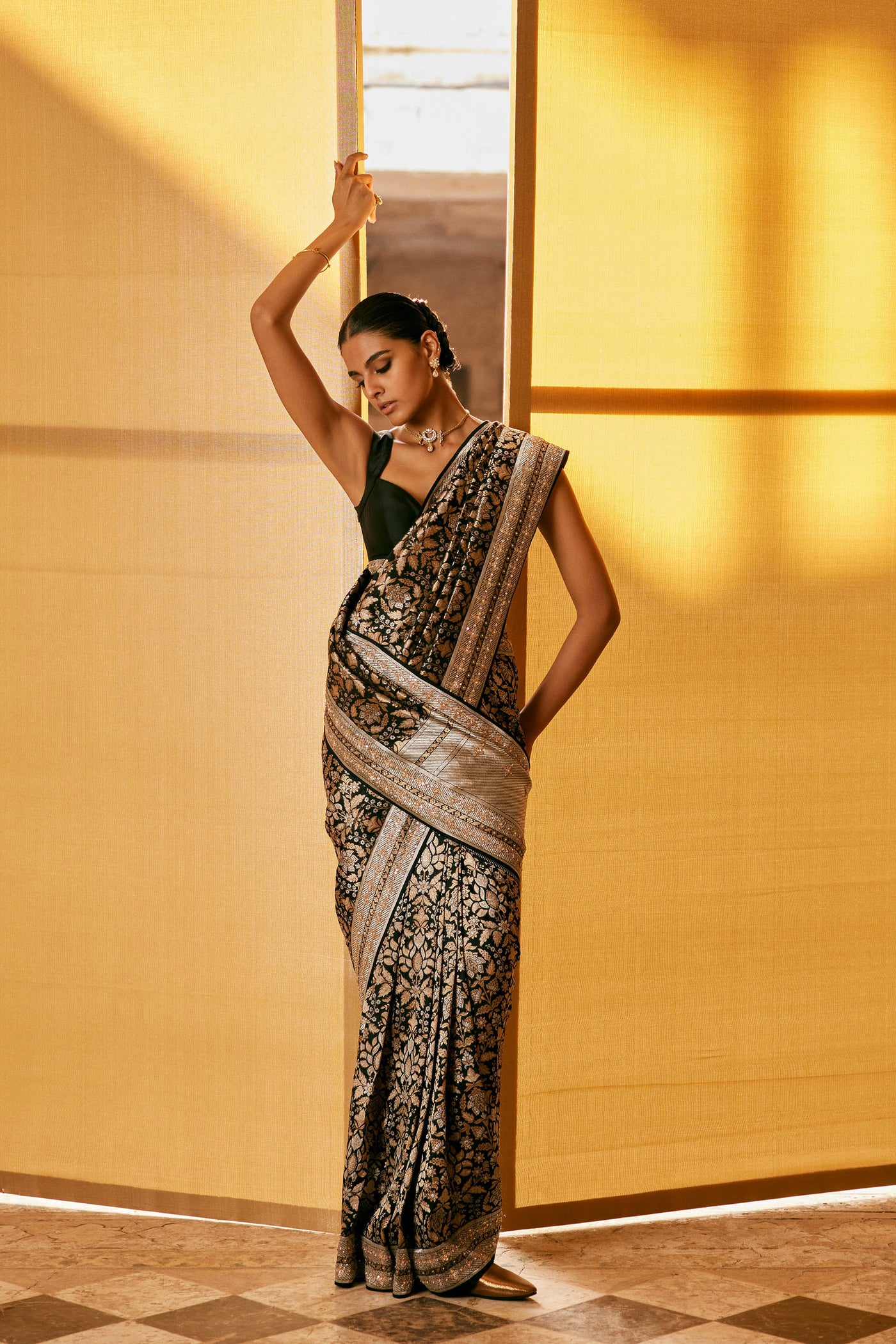 Anita Dongre Bhaanavi Handwoven Benarasi Silk Saree Black indian designer wear online shopping melange singapore
