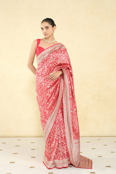 Anita Dongre Bhaanavi Handwoven Benarasi Silk Saree Red indian designer wear online shopping melange singapore