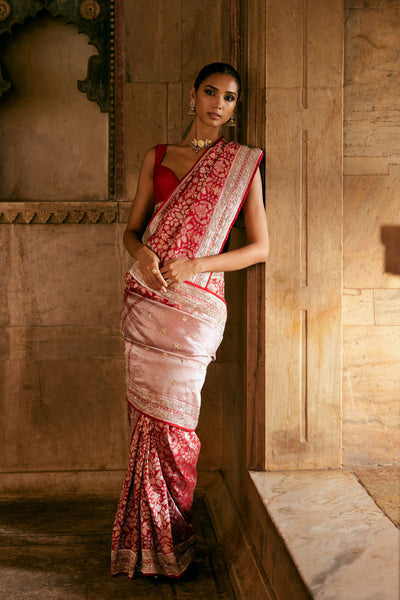 Anita Dongre Bhaanavi Handwoven Benarasi Silk Saree Red indian designer wear online shopping melange singapore