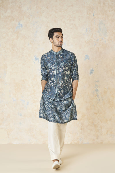 Anita Dongre Bhramar Nehru Jacket Blue indian designer wear online shopping melange singapore