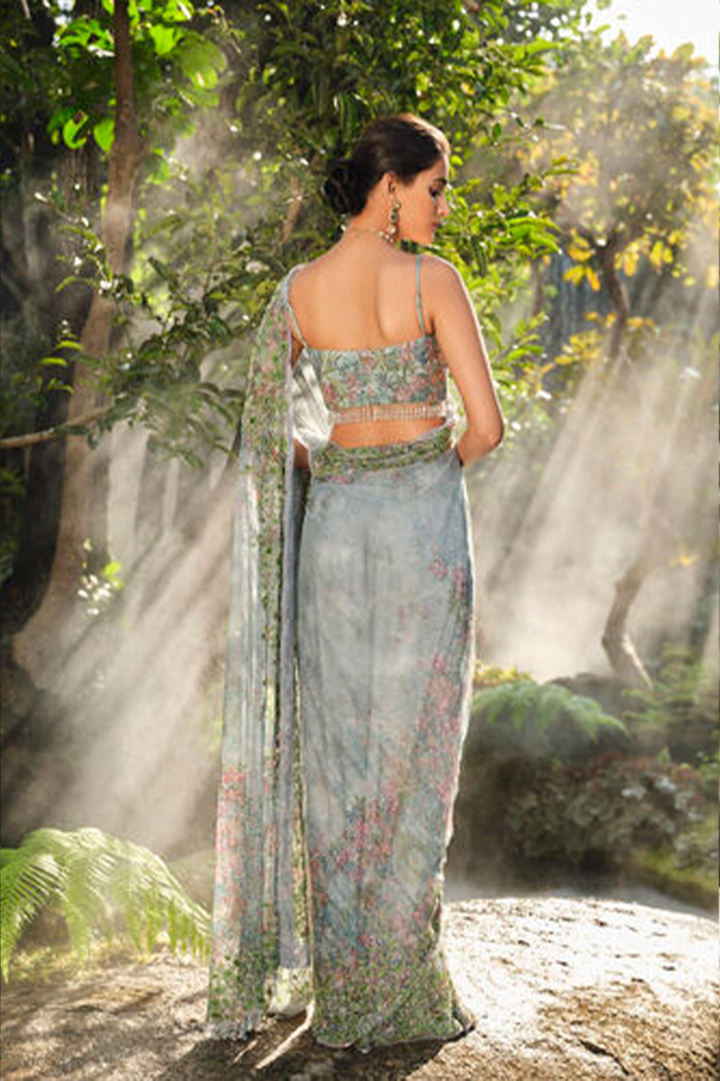 Anita Dongre Blooming Meadows Embroidered Saree Powder Blue indian designer wear online shopping melange singapore