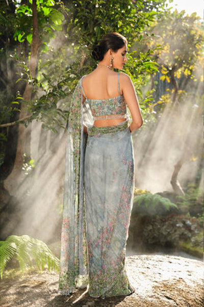 Anita Dongre Blooming Meadows Embroidered Saree Powder Blue indian designer wear online shopping melange singapore