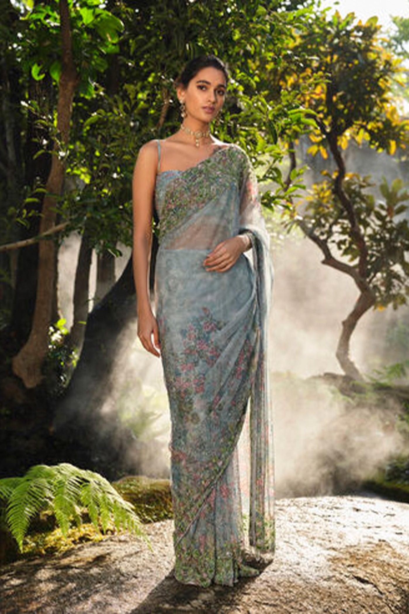 Anita Dongre Blooming Meadows Embroidered Saree Powder Blue indian designer wear online shopping melange singapore
