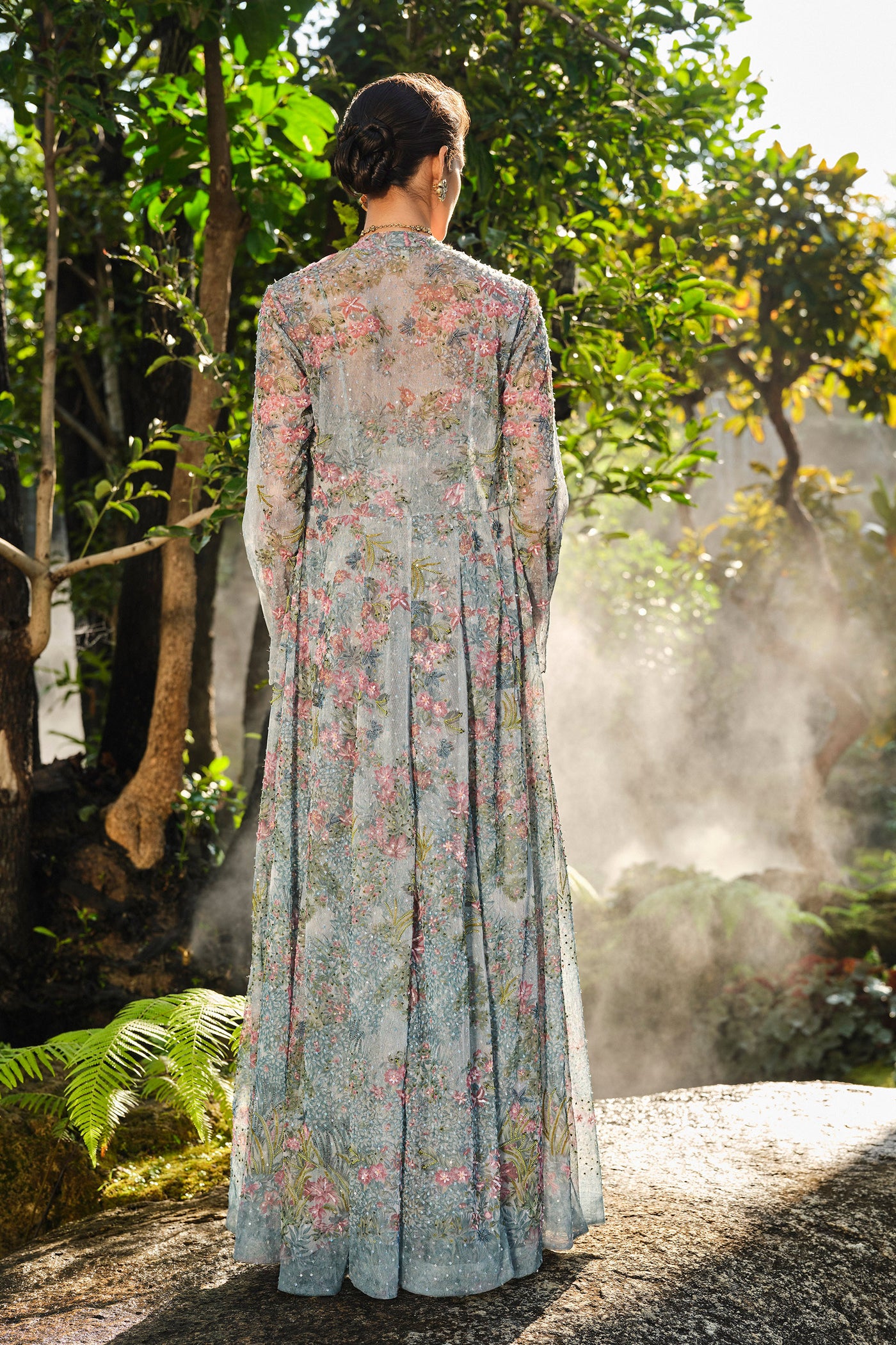 Anita Dongre Blooming Meadows Jacket Set Blue indian designer wear online shopping melange singapore