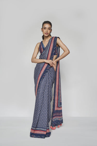 Anita Dongre Bluesette Saree Set Blue indian designer wear online shopping melange singapore