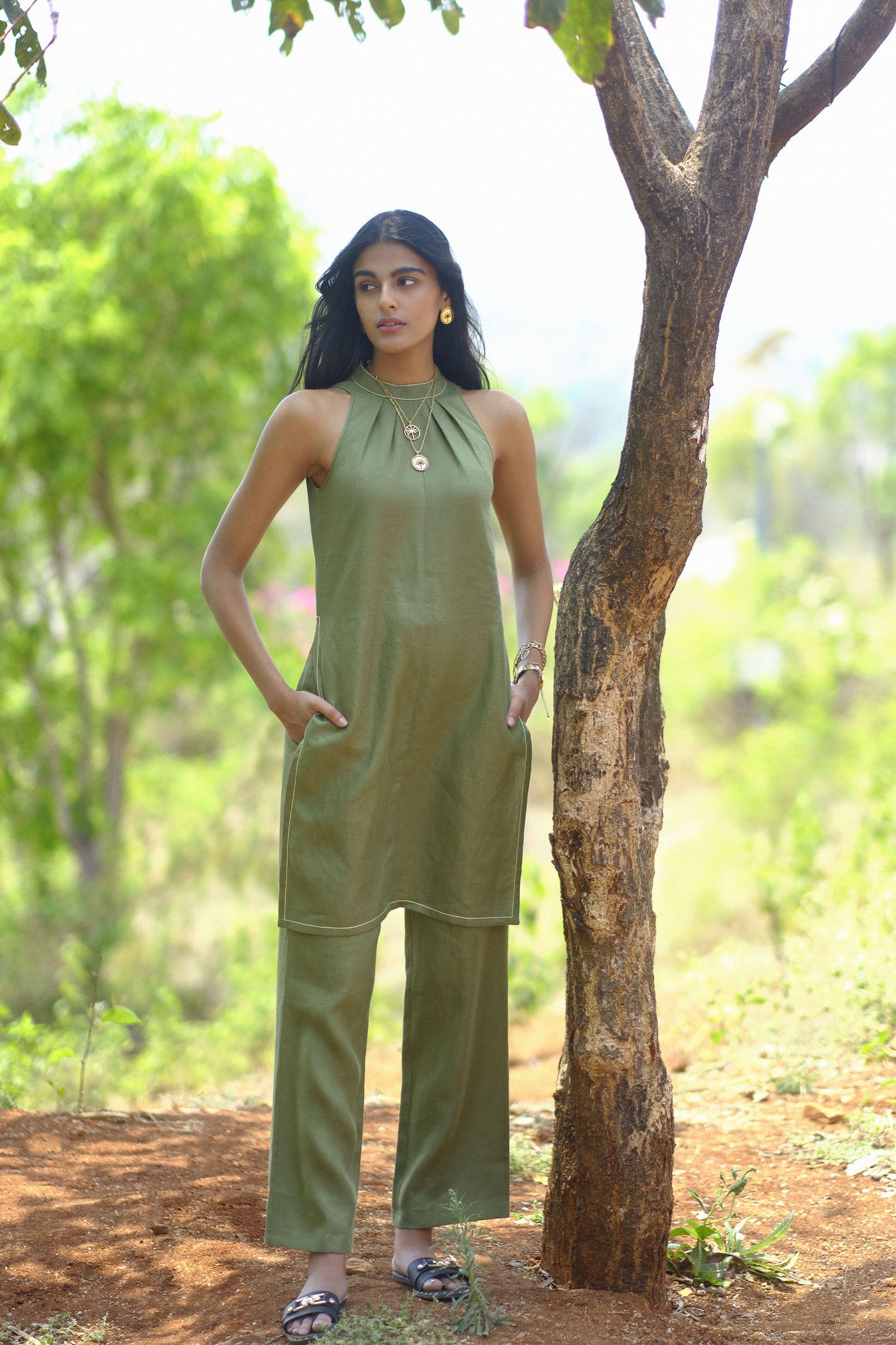 Anita Dongre Brooke Incut Coord Olive indian designer wear online shopping melange singapore
