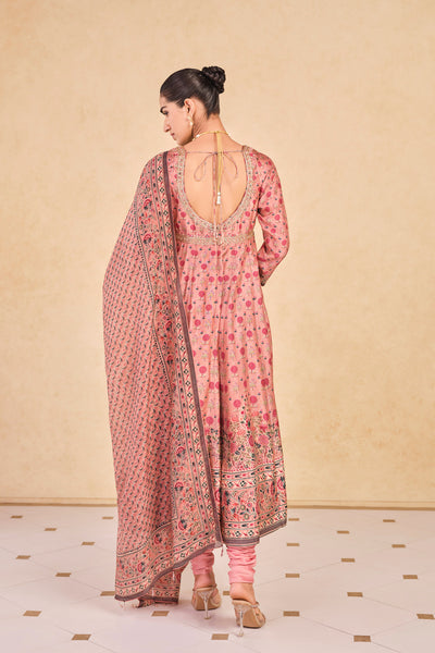 Anita Dongre Celosia Printed Silk Anarkali Suit Set Pink indian designer wear online shopping melange singapore