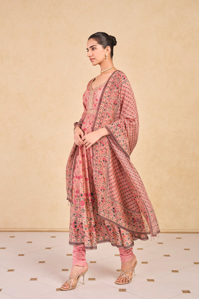Anita Dongre Celosia Printed Silk Anarkali Suit Set Pink indian designer wear online shopping melange singapore