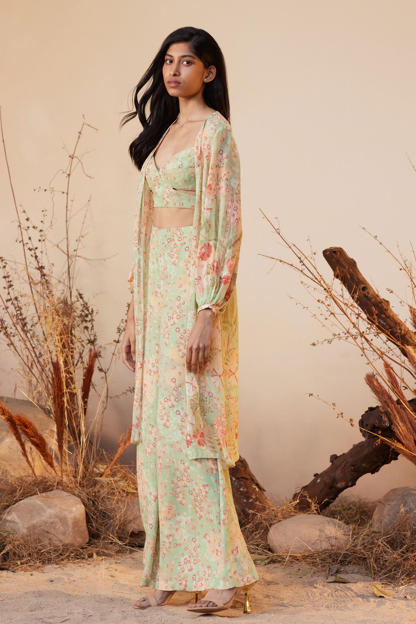 Anita Dongre Cerise Crop Top Pant Set Sage indian designer wear online shopping melange singapore