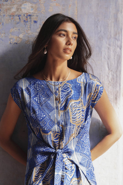 Anita Dongre Chandpole Straight Wrap Dress Indigo indian designer wear online shopping melange singapore